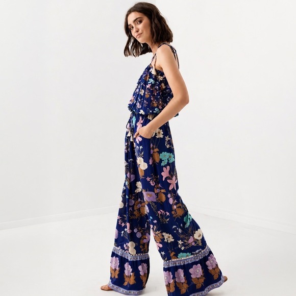 Spell & The Gypsy Collective Pants - Spell & The Gypsy Collective Wild Bloom Strappy Floral Jumpsuit XS Boho Wide Leg
